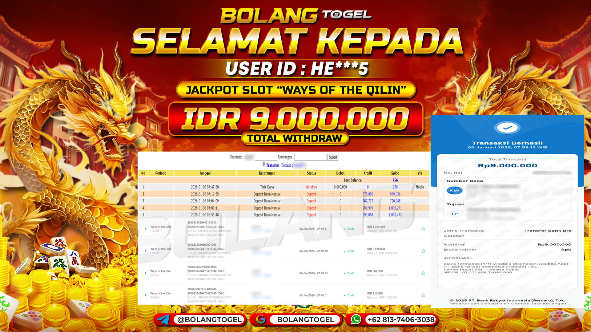 Bukti jackpot SLOT WAYS OF THE QILIN BOLANGTOGEL - gambar 1